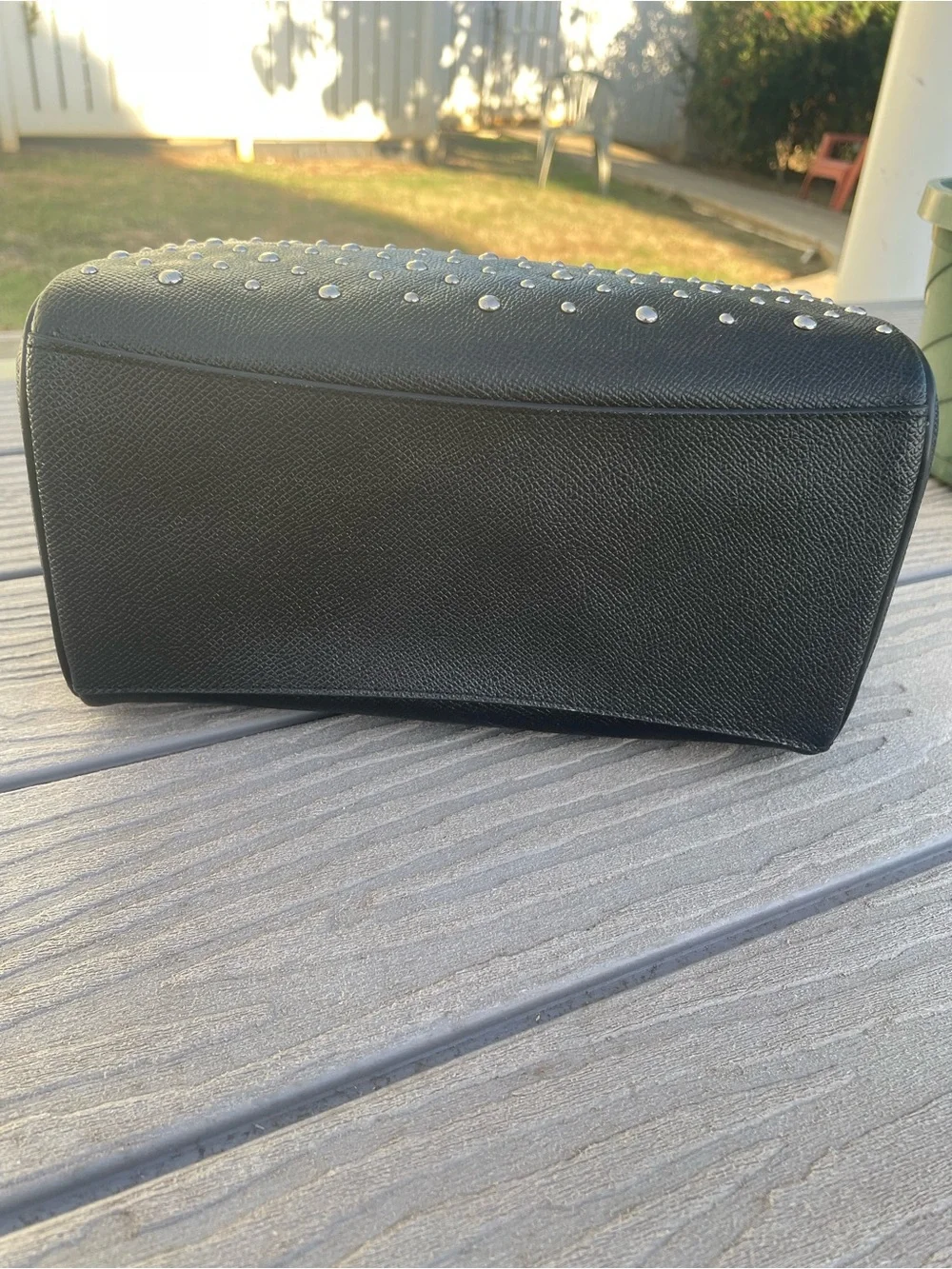 Coach Bennet Black Studded Leather Satchel with Silver Accents